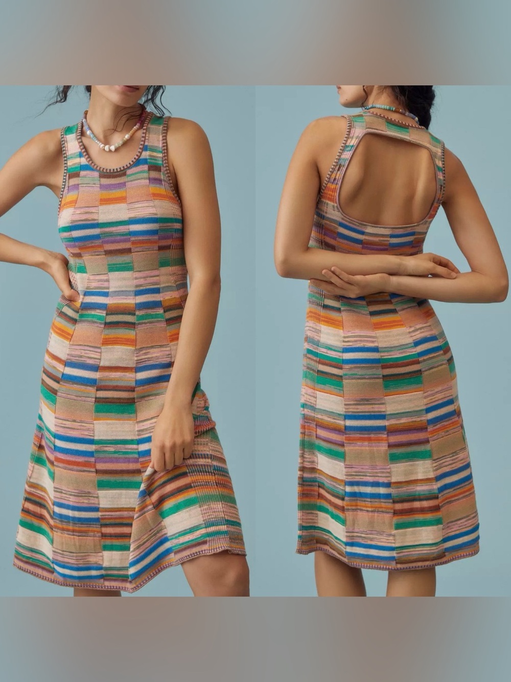 Anthropologie Daily Practice Colorblock Knit Open Back Midi Dress S